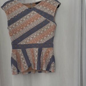 Elegant Lace Peplum Blouse - Coral and Navy